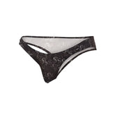 Black thong with white dollar sign pattern and sheer mesh detailing in the back from C4M01-Dollar Bikini collection