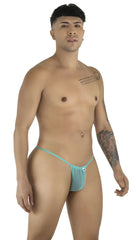 Aqua mesh CandyMan 9586 g-string sheer thong with a light blue color and small brand tag on the side