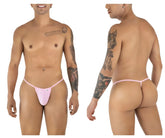 Pink thong g-string candy man 9586 with thin seamless design and small front brand logo in baby pink color