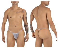 Light gray sheer mesh CandyMan 9586 g-string thong with a small white brand tag at the front