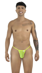 Bright neon green CandyMan 9586 G-string thong with hot green mesh and a small white brand tag on the side