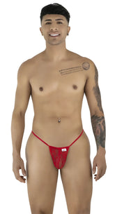 Red lace thong candyMan 9586 g-string with small white label on front for lingerie and intimate wear