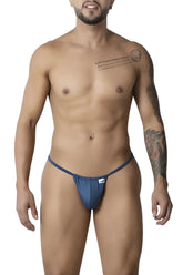Blue candyMan 9586 g-string thongs with snug fit elastic waistband for athletic support in petrol blue color