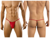 Red thong candyMan 9586 made of smooth stretchy fabric shown from the back side