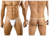 White cotton CandyMan 9586 thong with thin waistband and back strap shown from the back side