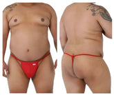 Red candyMan 9586X thong with thin supportive waistband and small white front label made from soft fabric