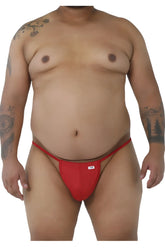 Red CandyMan 9586X thong with a small white logo on the front made from comfortable fabric