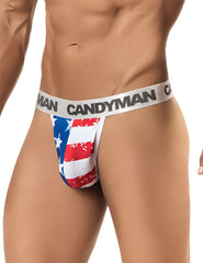 Candyman 99154 patriotic thong in red white and blue with distressed american flag design and gray elastic waistband
