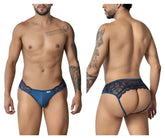 Blue candyMan 99312 lace jockstrap briefs with lace trim sleek form-fitting design in navy color