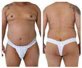 White lace thong candyMan 99315X with intricate floral pattern peek a boo design in white color