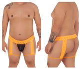 Bright orange lace-trimmed men’s thong with black central panel from Candyman 99369X thongs collection