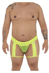 Neon green lace thong with side straps in hot yellow color from candyman 99369x collection shown from the back side