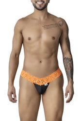 Orange candyMan 99370 lace-trimmed black briefs showcasing delicate lace detail and vibrant orange color