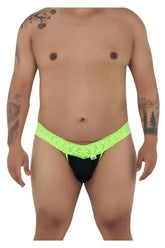 Neon green lace-trimmed black briefs from candyman 99370x thongs in hot green shown from the back side