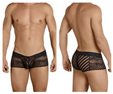 Black lace candyMan 99393 boxer briefs with intricate floral patterns and mesh design for men