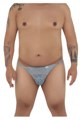 Light blue CandyMan 99421X lace g-string thong with delicate floral patterns and adjustable side straps