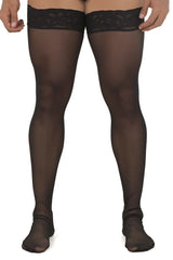 Black candyMan 99533 sheer mesh thigh highs with intricate lace trim at the top
