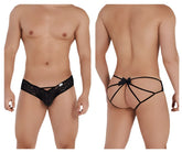 Back view of candyman 99535 black lace thong jockstrap with bow and crisscross straps