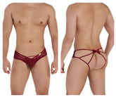 Back view of burgundy red lace candyMan 99535 bow jockstrap featuring a decorative bow detail