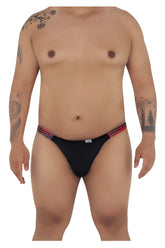 Black candyMan 99536X bikini jockstrap with red and blue plaid waistband showing front details