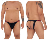 Black thong bikini jockstrap with red and black plaid trim at the waistband candyMan 99536X color black print