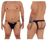 Black briefs with rainbow-colored elastic waistband from candyman 99536x bikini jockstrap color black stripes