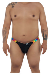 Black candyMan 99536X bikini jockstrap briefs with rainbow striped waistband for bold stylish wear