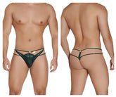 Dark green lace thong with multiple straps and central metallic clasp from candyman 99547 double thongs series