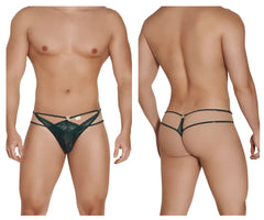 Dark green lace thong with multiple straps and central metallic clasp from candyman 99547 double thongs series