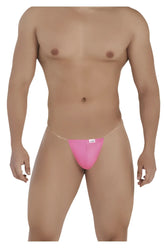 Bright pink CandyMan 99548 invisible micro thong with thin straps and a small white label on the front