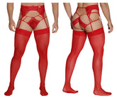 Red lace thigh-high stockings with matching garter belt from candyman 99550 lace garter-jockstrap outfit in red