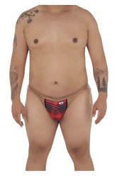 Red and black plaid briefs with a small white label candyMan 99571X invisible micro g-string in red prints