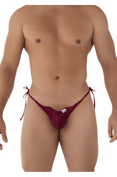 A deep red lace thong with tied side strings from candyman 99579 lace heart bikini in burgundy