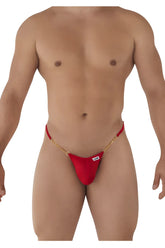 Red thong g-string with gold chain detailing by candyman in vibrant red showing front view