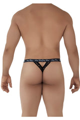 Black lace thong with a branded waistband showing the back side from candyman 99594 sexy thing collection