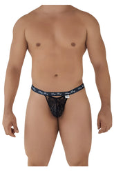 Black lace thong with branded waistband from candyman 99594 sexy thing lace thongs color black showing back side