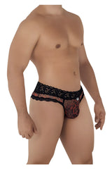 Black lace-trimmed men’s briefs with leopard print mesh front panel from candyman 99596 collection