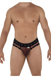 Black lace-trimmed men’s briefs with sheer leopard print mesh front candy man 99596 mesh-lace thong
