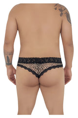 Black lace-trimmed CandyMan 99596X mesh-lace briefs in leopard print with snake print color details