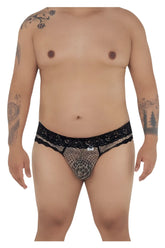 Black lace-trimmed mesh briefs with snake print pattern from candyman 99596x mesh-lace thongs collection