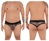 Black lace-trimmed mesh briefs with subtle snake-scale print from candyman 99596x in snake print color