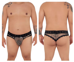 Black lace-trimmed mesh briefs with subtle snake-scale print from candyman 99596x in snake print color