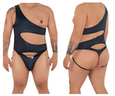 Black CandyMan 99597X one-shoulder bodysuit swimsuit with cut-out and gold chain detailing in sleek fabric