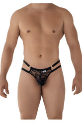 Black lace thong from candyman 99598 lace and chain bikini with floral pattern and adjustable straps in black