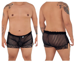 Black sheer striped lace-trimmed men’s briefs from candyman 99601x lounge pajama shorts in black color