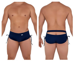 Navy blue Candyman 99602 lounge pajama shorts with side ties and a back cutout design shown from the back