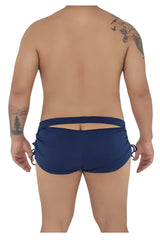Navy candyMan 99602X lounge pajama shorts with side ties and back cutout shown from the back side view