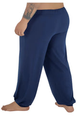Navy blue cotton elastic waist harem pants CandyMan 99603X lounge pajama pants front view