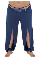 Navy candyMan 99603X lounge pajama pants with wide-leg cut lace trim waistband and tied cuffs