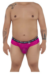 Vibrant fuchsia lace thong with black elastic waistband featuring spank me logo candyMan 99615X lace briefs pink